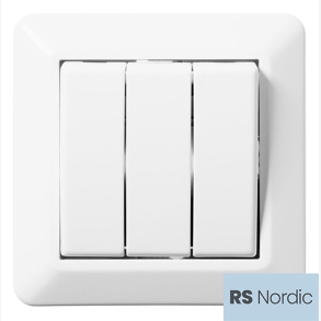 RS Renhvit innfelt 3x1 polt bryter med hurtigklemme, for bruk der det nskes styring av 3 soner