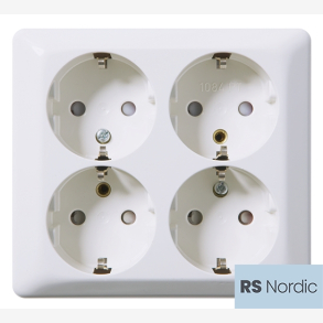 RS Renhvit 4veis stikk med jord,benyttes der det er behov for mange uttak f.eks ved TV eller stereo.