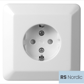 RS Renhvit enkel stikkontakt med hel dekkplate typisk brukt for apparater som behver egen kurs.