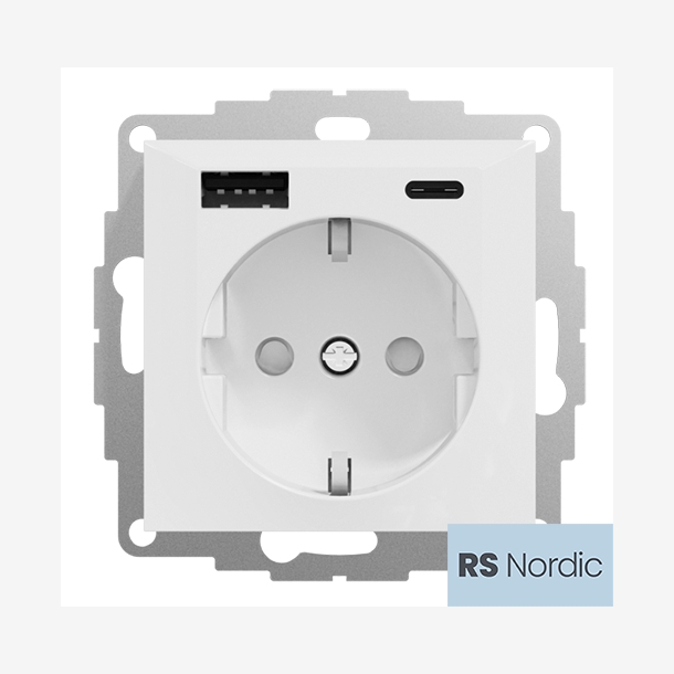 RS Nordic stikkontakt med USB A+C lader, perfekt for montering over kjkkenbenk