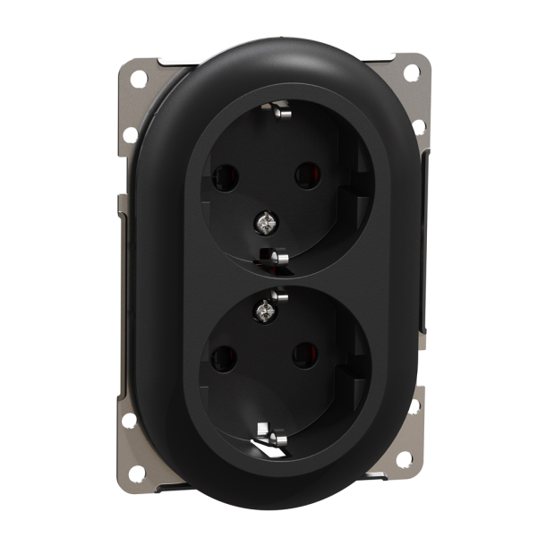 Double socket outlet, ELKO One, Schuko, 16A, 250V, low profile, screwless, recycled PC, matt, black