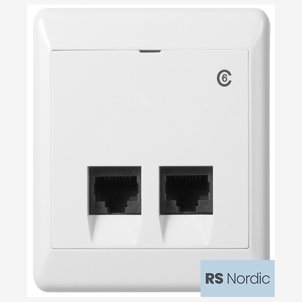 ELKO RS Nordic modularuttak dobbel i kat.6 UTP, LSA terminering, pvegg, renhvit