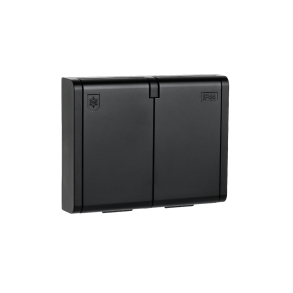 Stikk innfelt Sort IP44 Dobbel m/j